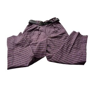 American Weekend Vintage Purple Plaid Pleated Trousers High Rise Size 16 USA